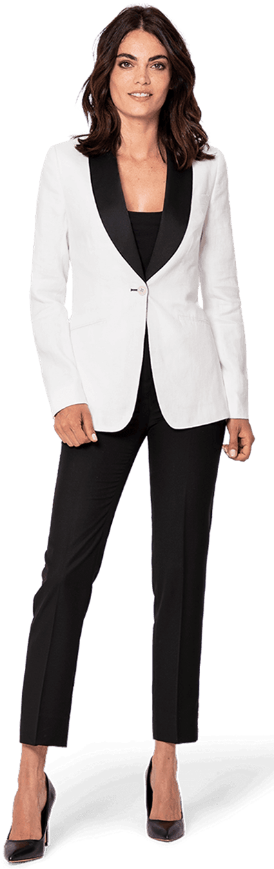White Polyester Tuxedo-conpading3 - White Tuxedo Women Suit (437x1324), Png Download