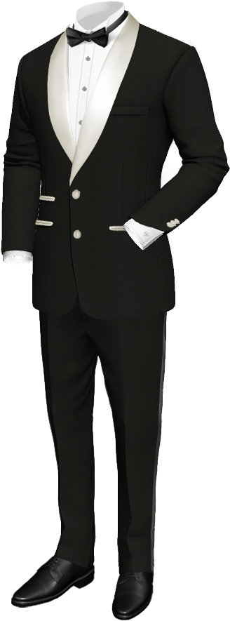 Custom Tux, Balogna Black With White Shawl Trim, 3 - Black Tux White Trim (400x900), Png Download