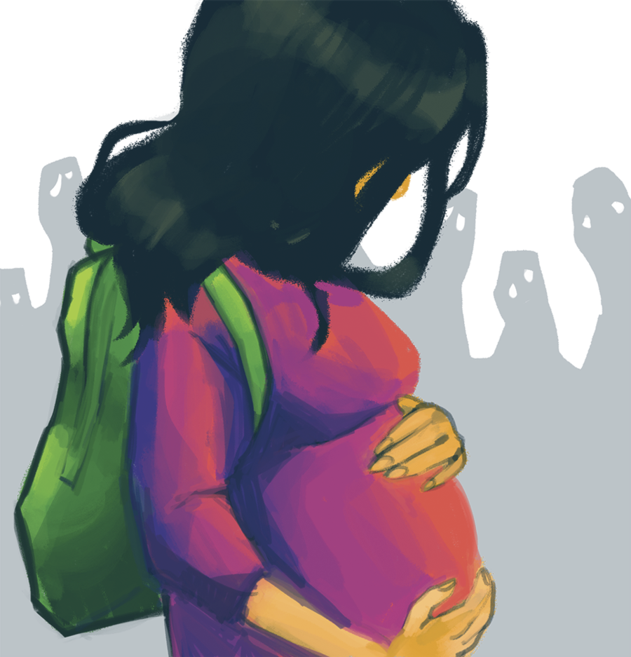 Download Pregnant Student Cartoon Clipart Teenage Pregnancy - Teenage Pregnancy Drawing (900x937), Png Download