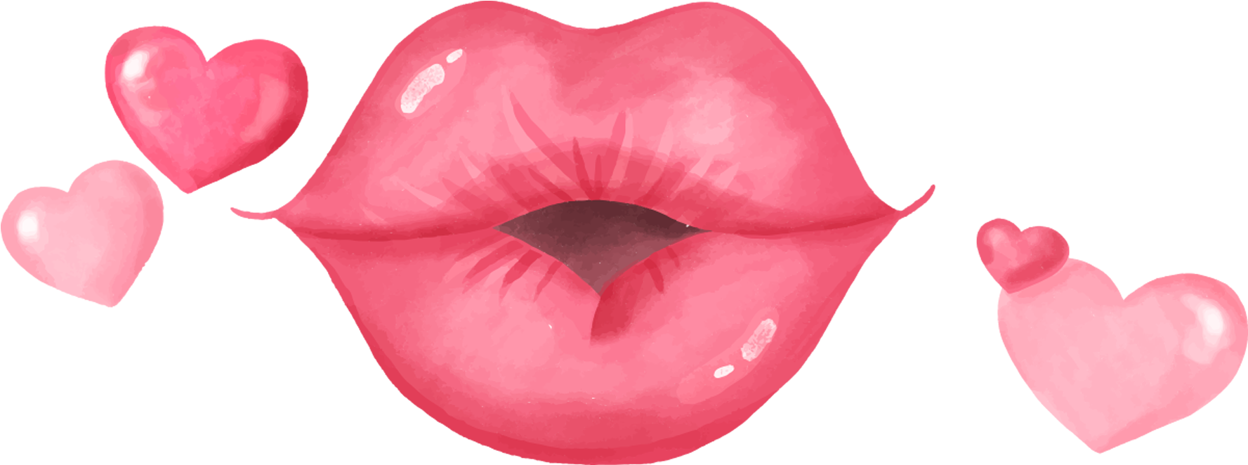 Kiss Valentine Watercolor Clip Art Png Free Download - Kiss Lips Vector (2048x880), Png Download