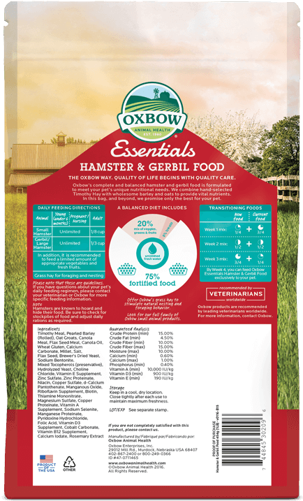 Our - Oxbow Animal Health Hamster And Gerbil Food 1 Lb (500x771), Png Download