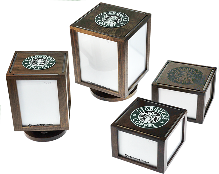 Wood Table-top Swivel Display Stands, Starbucks, Unique - Table Top Displays (743x600), Png Download