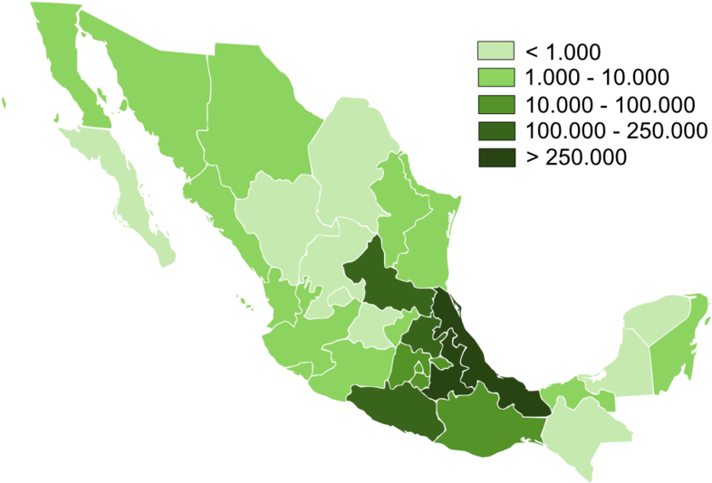 Nahuatl In Mexico - Nahuatl Map (800x600), Png Download