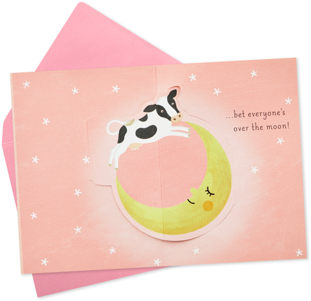 Over The Moon Mini Pop Up New Baby Girl Card - Infant (1470x1470), Png Download
