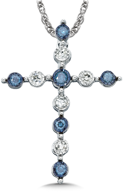 Sdc Creations Blue And White Floating Diamond 10k Cross - Blue (800x800), Png Download