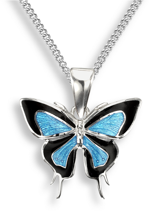 Nicole Barr Designs Sterling Silver Necklace Butterfly - Butterfly Aqua & Black Enamel Silver Necklace (800x800), Png Download