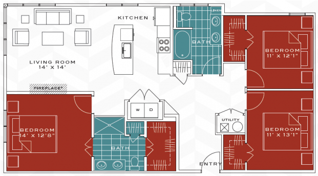 For The Falling Water Floor Plan - Vanguard Heights Apartments (640x480), Png Download