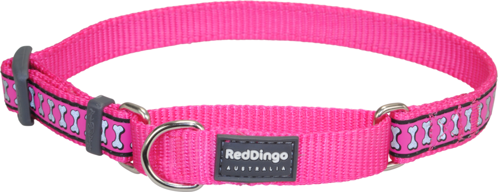 Martingale Reflective Bones Dog Collar - Red Dingo Reflective Hot Pink Small Martingale Collar (1000x387), Png Download