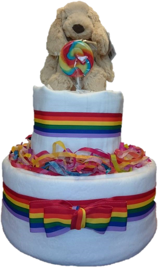Floppy Puppy And Lollipop Rainbow Two Tier Nappy Cake - Cake Decorating (576x1024), Png Download