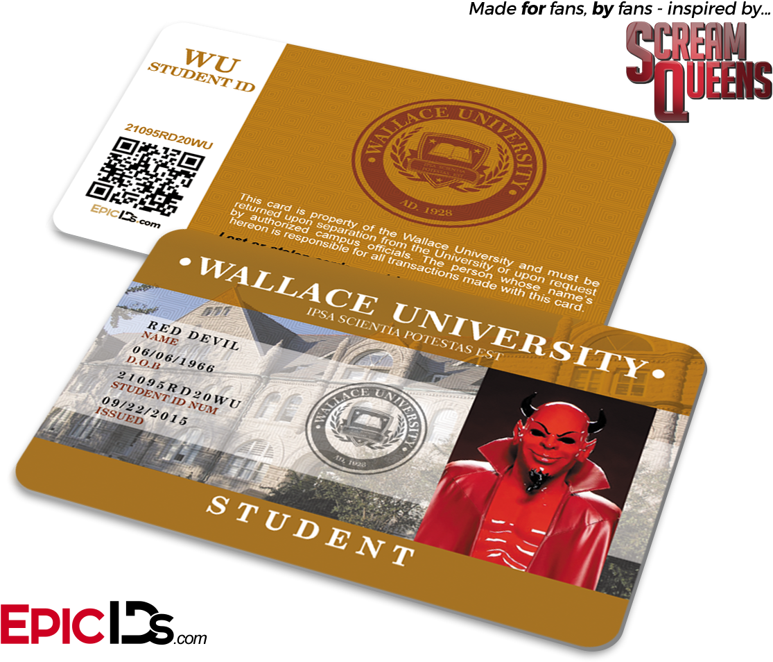 Scream Queens Inspired "red Devil" Wallace University - Breakfast Club Inspired Brian Johnson Student Id (1200x1000), Png Download