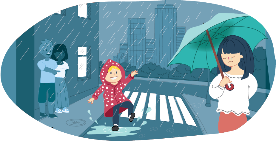 Happy Girl Playing In The Rain With Sad Girl On The - Kids Helpline (960x475), Png Download