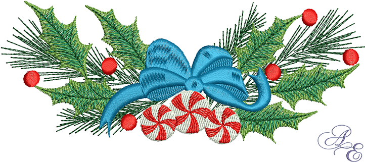 A Pine And Holly Bough Decorated With Peppermint Candies - Candy (722x361), Png Download