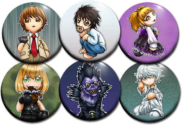 Death Note Button Set Larger Image - Death Note Buttons Pin (600x413), Png Download