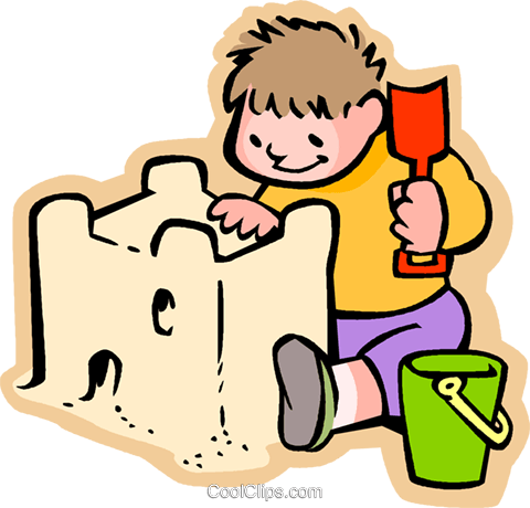 Little Boy Building A Sand Castle Royalty Free Vector - Sand Clipart (480x460), Png Download