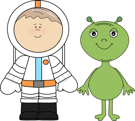 Alien And Astronaut Clip Art - Meeting An Alien Clipart (450x405), Png Download