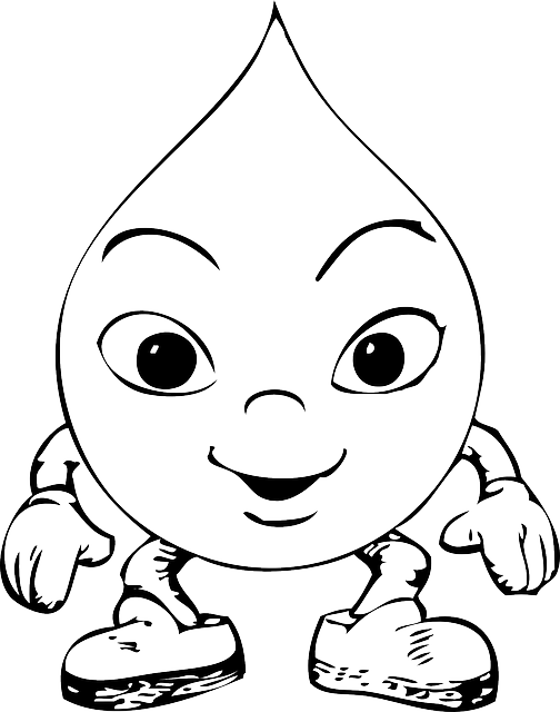 Water, Black, Outline, Drawing, Character, Cartoon - Water Drop Colouring Page (504x640), Png Download