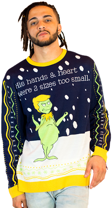 Men's Fake News Grinch Ugly Sweater - Christmas Day (700x731), Png Download