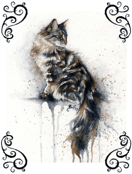 "intent\ - Watercolor Cat (439x571), Png Download
