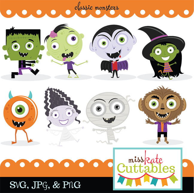 Classic Monster Svg Bundle Monster Svg Cut Files Cute - Free Cute Halloween Clip Art (648x647), Png Download