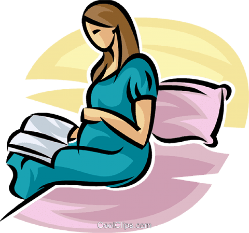 Pregnant Mother Reading A Book In Bed Royalty Free - Pregnancy (480x449), Png Download