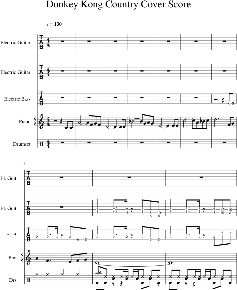 Donkey Kong Country Cover Score Sheet Music For Piano, - Sheet Music (850x1100), Png Download