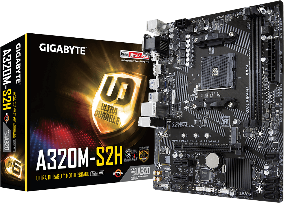 Ga A320m S2h V2 - Gigabyte 8th Generation Motherboard (1000x738), Png Download
