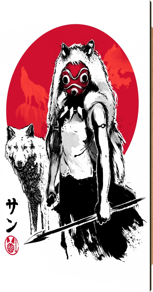 Wolf Girl Sumi-e, Studio Ghibli, Miyazaki, Mononoke, - Ghibli T Shirts (535x1010), Png Download