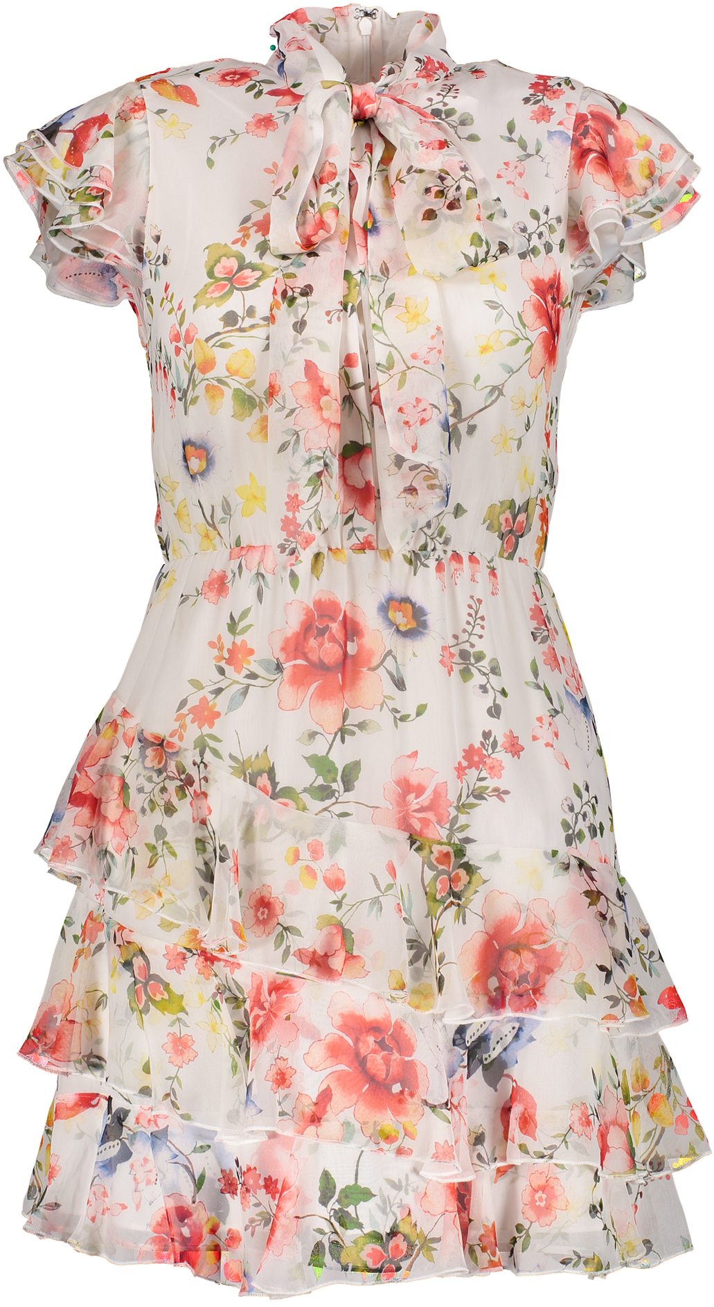 Lessie Tie Ruffle Dress Off White - Lessie Ruffled Floral Silk Dress Alice Olivia (1280x1920), Png Download