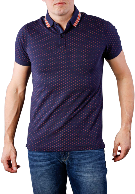 Tommy Hilfiger Caleb Prt Polo Maritime Blue/rooibos (490x653), Png Download