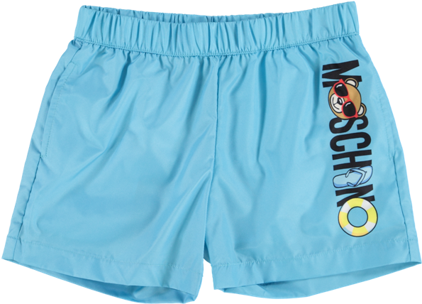 Beach Teddy Bear & Logo Print Swim Shorts Blue & Multi - Moschino Kids Swim Shorts (600x600), Png Download