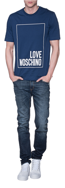 Love Moschinologo Print Blue // Cotton Tee - T-shirt (618x794), Png Download