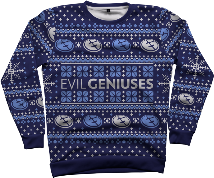 Evil Geniuses Ugly Christmas Sweater All Over Crewneck - Christmas Jumper (1200x650), Png Download