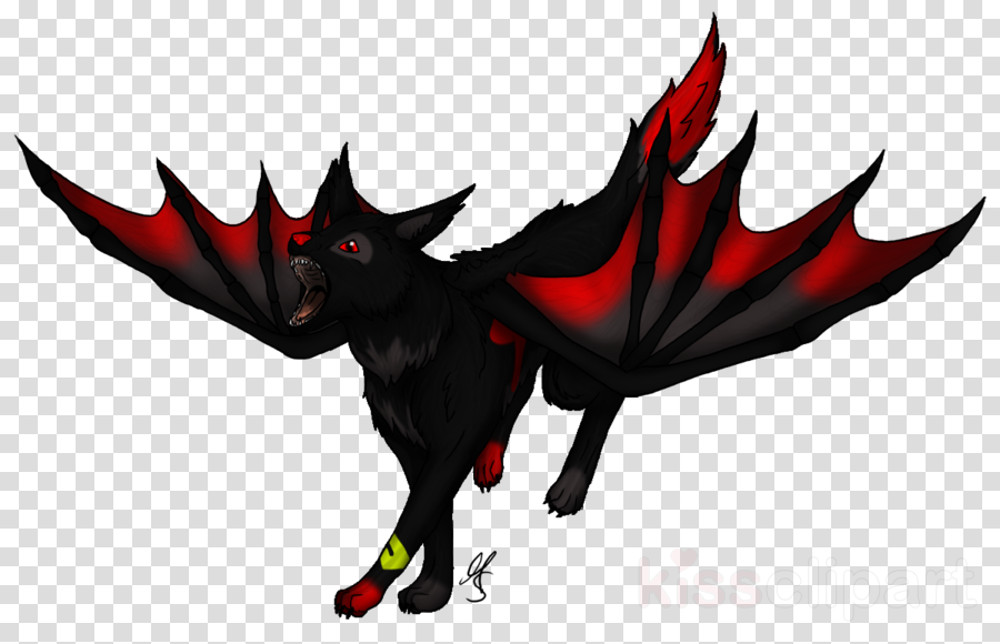 Black And Red Winged Wolf Clipart Dog Black Wolf Red - Anime Wolf With Wings (900x580), Png Download
