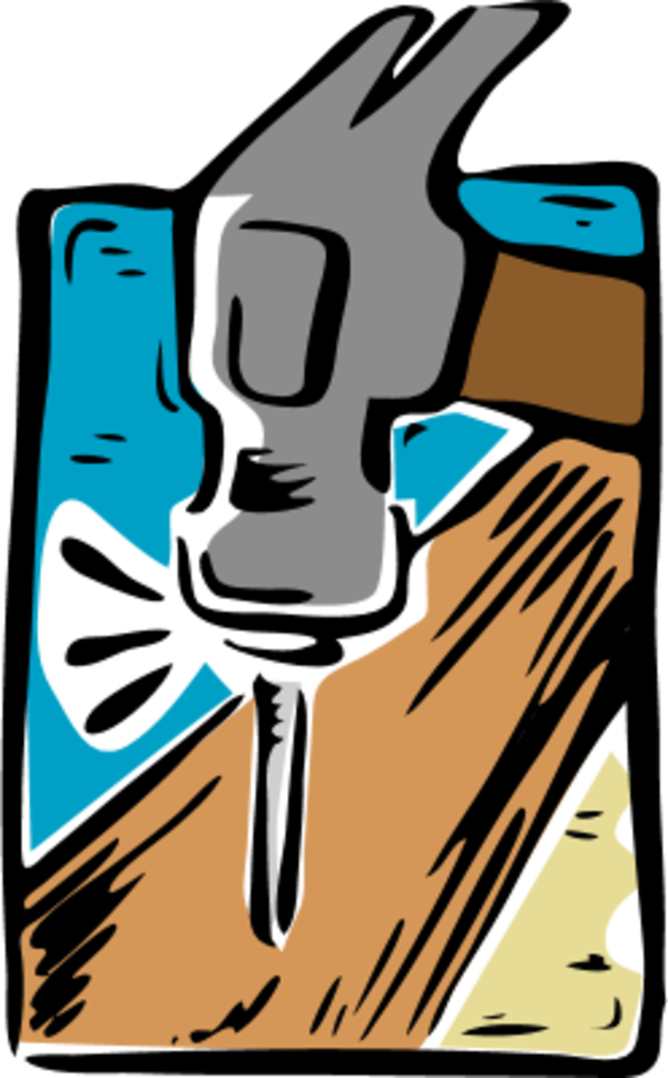 Hammer Nail Wood Plank - Hammering A Nail Clipart (600x968), Png Download