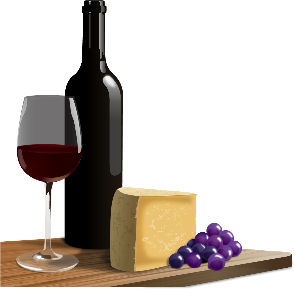 Grape Clipart Wine Bottle - Wine And Cheese Graphic (1169x1151), Png Download
