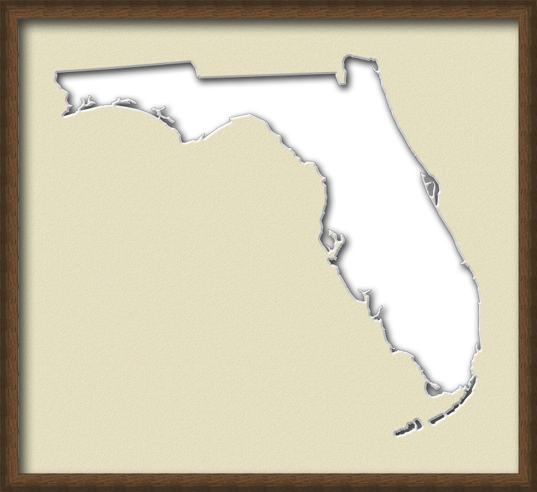 A Map Of Florida With A Wood Picture Frame With A Cream (768x704), Png Download