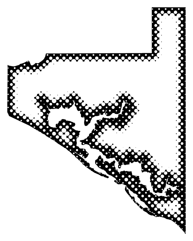 A Map Of Bay With Dots Reversed Out Of A Black Outline (615x768), Png Download