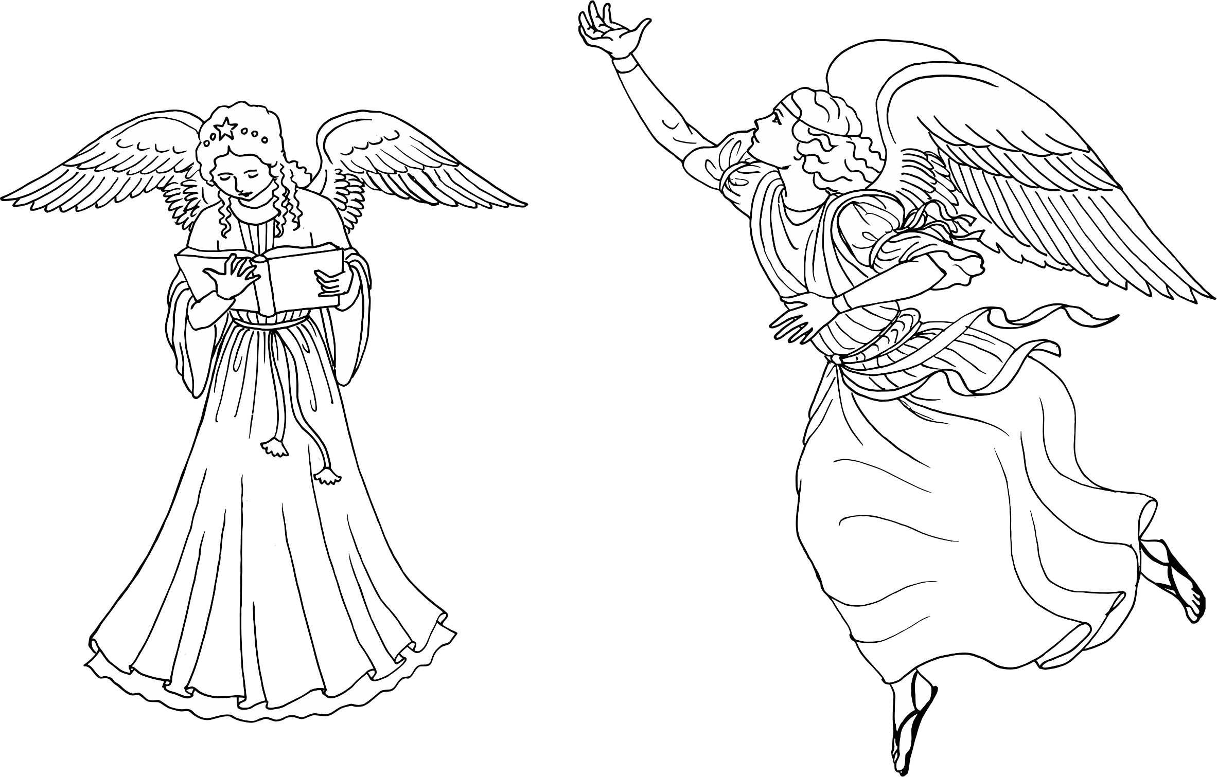 This Free Icons Png Design Of Two Female Angels Line (2365x1511), Png Download
