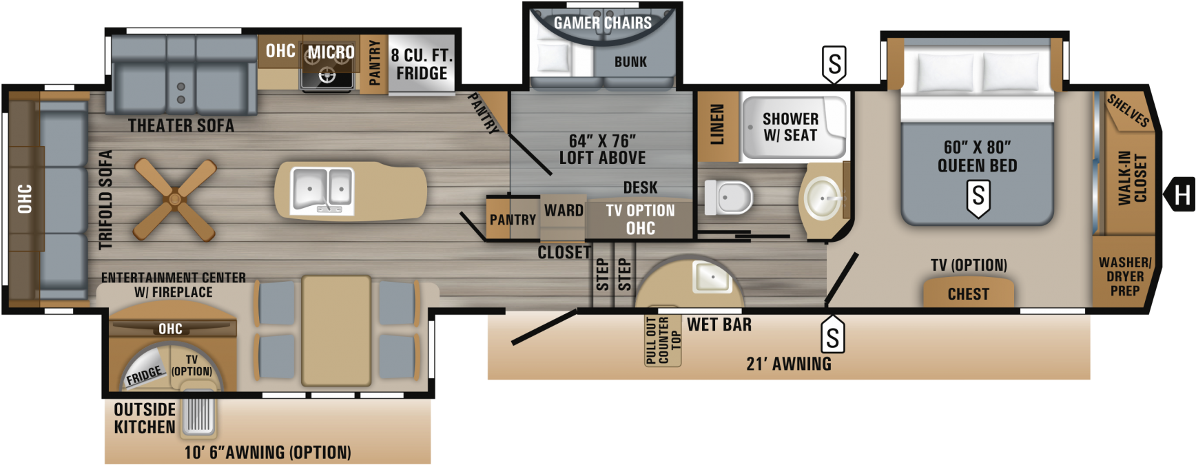 2019 Eagle Fifth Wheels 357mdok Floorplan - 2019 Jayco Eagle 357mdok (1800x745), Png Download