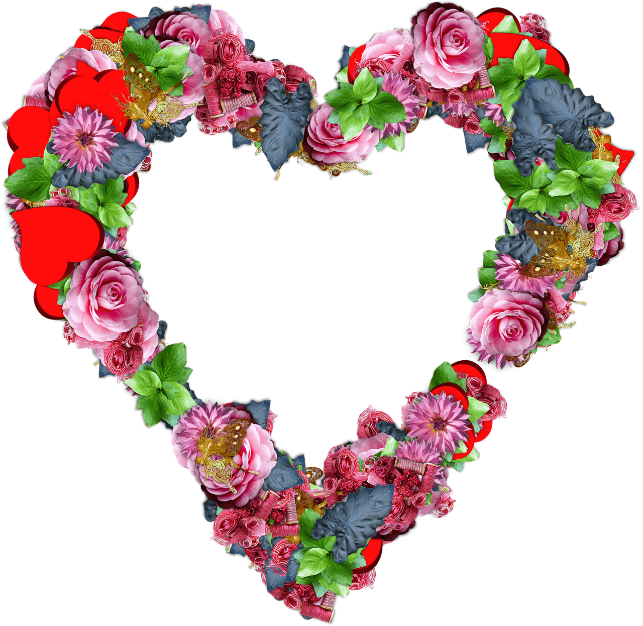 Heart Made Of Colourful Flowers - Heart Flowers Png (1280x1246), Png Download