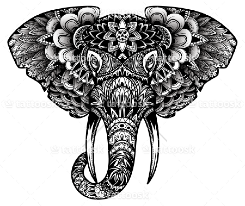 Tribal Elephant Head Tattoo Sample (450x379), Png Download