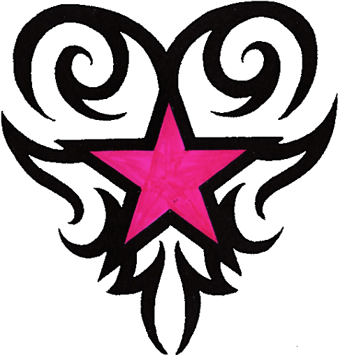Black Tribal And Pink Star Tattoo Design Sample - Simple Shooting Star Tattoo Designs (500x525), Png Download