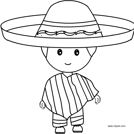 Free Black And White Mexican Boy Clipart - Mexican Clipart Black And White (550x550), Png Download