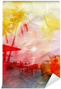 Watercolor Landscape With Palm Trees Retro Wall Mural - Watercolor Painting (400x400), Png Download