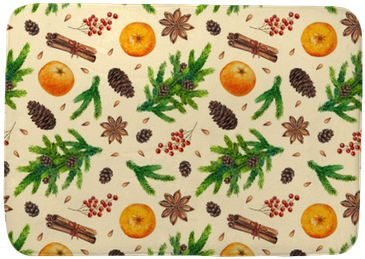 Watercolor Christmas Pattern With Fir Branches, Red - Festliche Weihnachtswinter-muster-beeren-gewürze Badematten (400x400), Png Download
