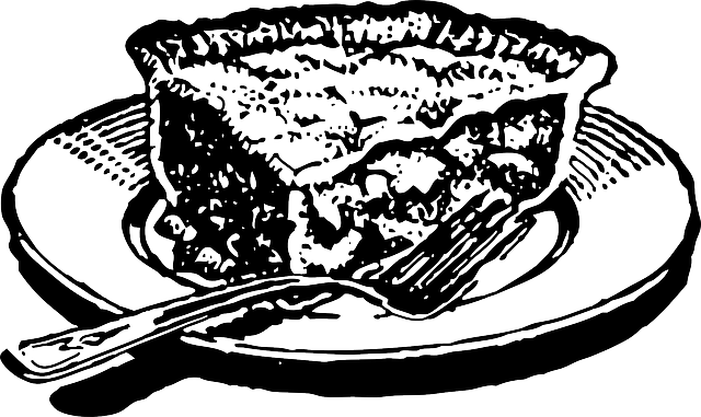 Black, Apple, Food, Slice, Plate, Cake, Drawing, White - Slice Of Pie Drawing (640x381), Png Download