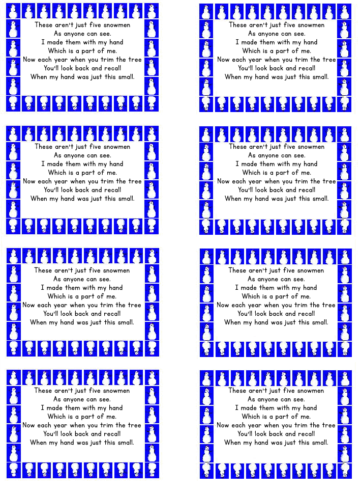 Snowman Poem Gift Tags {free Printable} - Snowman Handprint Poem (710x968), Png Download