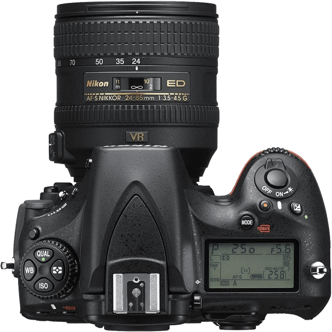 Nikon D810 Slr Camera Top View Transparent Png Image - Nikon D810 Dslr Camera With 24-120mm F4 Lens (800x800), Png Download