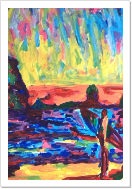 One Last Sunset Painting Surf Beach Surfer Acrylic - One Last Sunset (464x650), Png Download