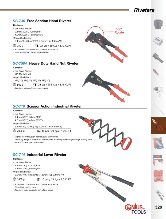 Genius Tools Scissor Action Industrial Riveter - Sc-710 (706x1000), Png Download